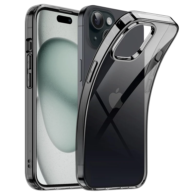 Transparent Black Silicone Soft Case For iPhone 15 Pro Max Carcasa Ultra Thin Clear Case for iPhone 14 Pro Max Plus Back Fundas