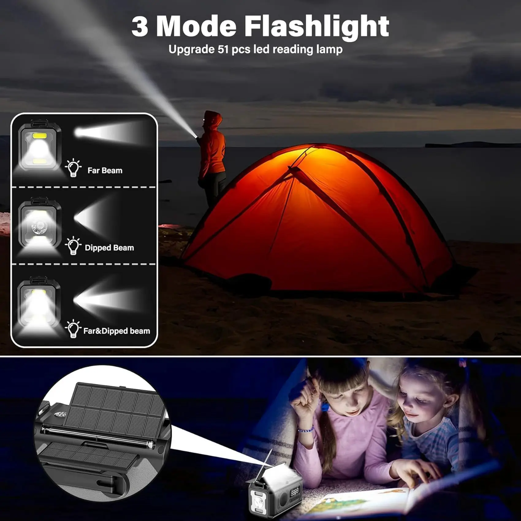 Superior 2X 12000Mah Emergency Weather Radio Hand Crank Radio Solar Radio AM/FM/NOAA Radio With Flashlight Reading Lamp-A
