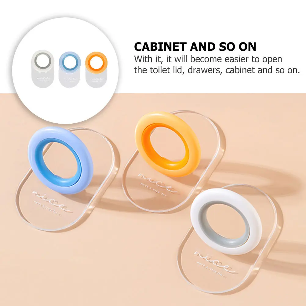 3Pcs Toilet Lid Lifters Sturdy Paste Type Ring Pulls for Cabinet Drawer Wardrobe Easy Open Handle No Punch Installation