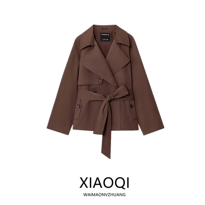 

Autumn 2025 Women's ort Loose Coat with Belt Versatile Outerwear Commute Sle Long Sve Suit Collar Double Button Pure C...
