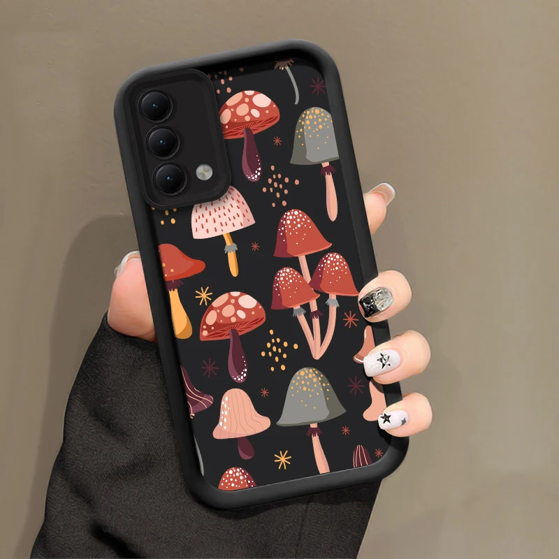 Shockproof Matte Phone Case For OPPO A17 A5X A17K A16E A5S A15S A9 A3 Pro A3X A16K A15 A12 A11K Mushroom Pattern Silicone Cover