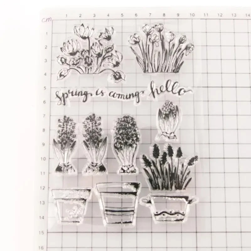 Flowers and Pots Transparent Clear Silicone Stamp for DIY Scrapbooking Photo Album Clear Stamp