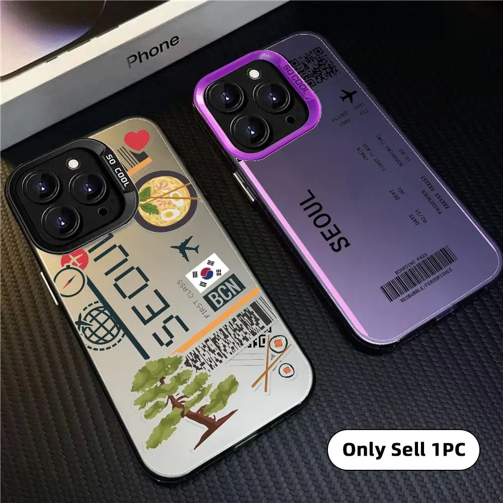 plane travel ticket korea Phone Case For iPhone 17 16 15 14 13 12 11 Pro Max Case Aurora Matte Laser Shockproof Bumper Fundas