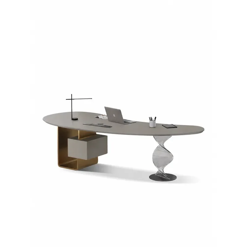 Curved Cashew Desk Italian Light Luxury Premium Acrylic Suspended Saddle Leather Special-shaped Computer Desk