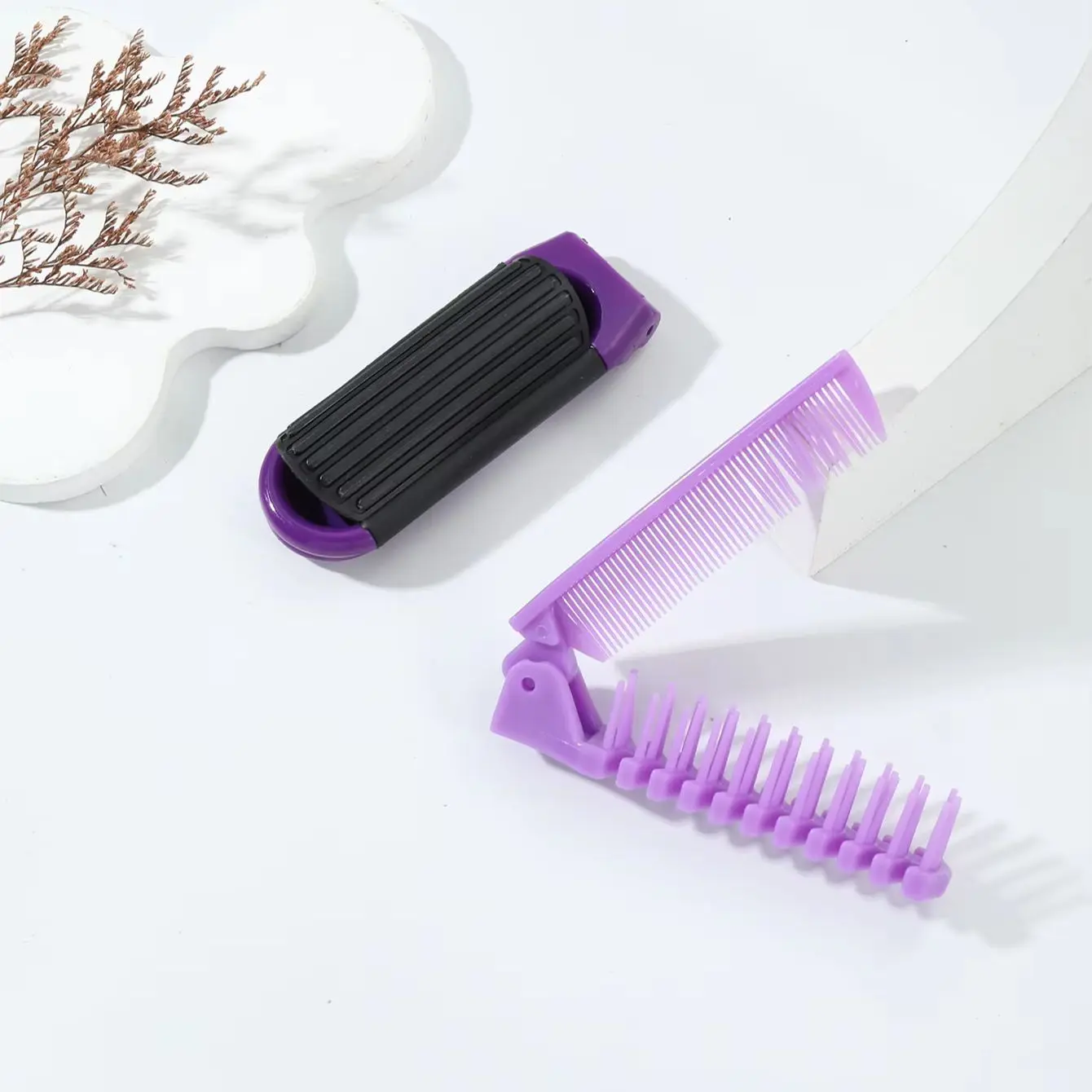 مجموعة فرش قابلة للطي مكونة من قطعتين، مشط مرآة وسادة هوائية محمولة، مشط برأس مزدوج واسع وناعم المسنين خاص للشعر المستعار الحقيقي