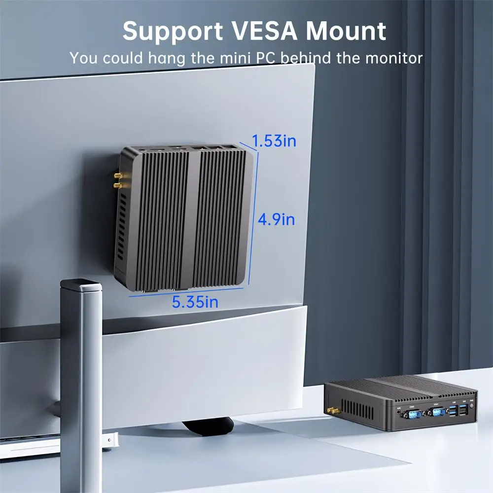 MSECORE MU6 인텔 N100 팬리스 미니 PC 윈도우 11 산업용 컴퓨터 HTPC 사무용 휴대용 PC 4개 USB 포트 2개 COM 포트 2개 LAN 포트 DP 포트 2개 HDMI 포트