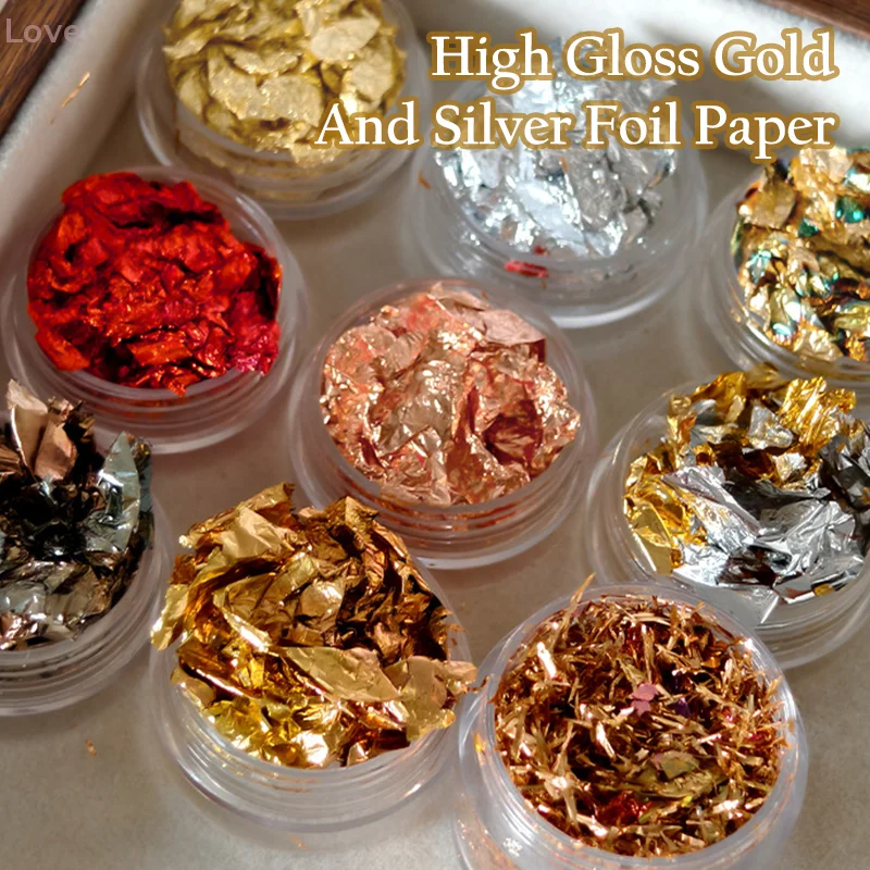 Rose Gold Silber Unregelmäßige Folie Papier Fragmente Nail art Pailletten Aufkleber Glitter DIY Maniküre UV Gel Polnisch Dekoration Werkzeuge