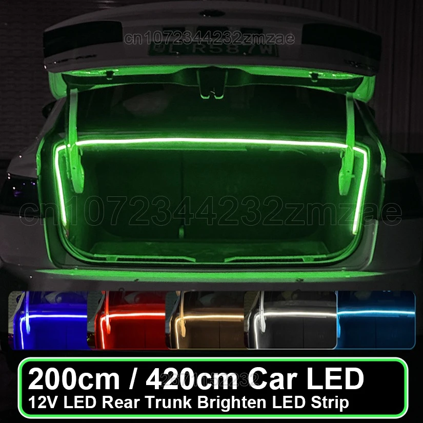 12V LED Rear Trunk Brighten LED Strip 420cm / 200cm White Blue Red Green Modified Lighting  Flexible Light Car Atmosphere Lamp