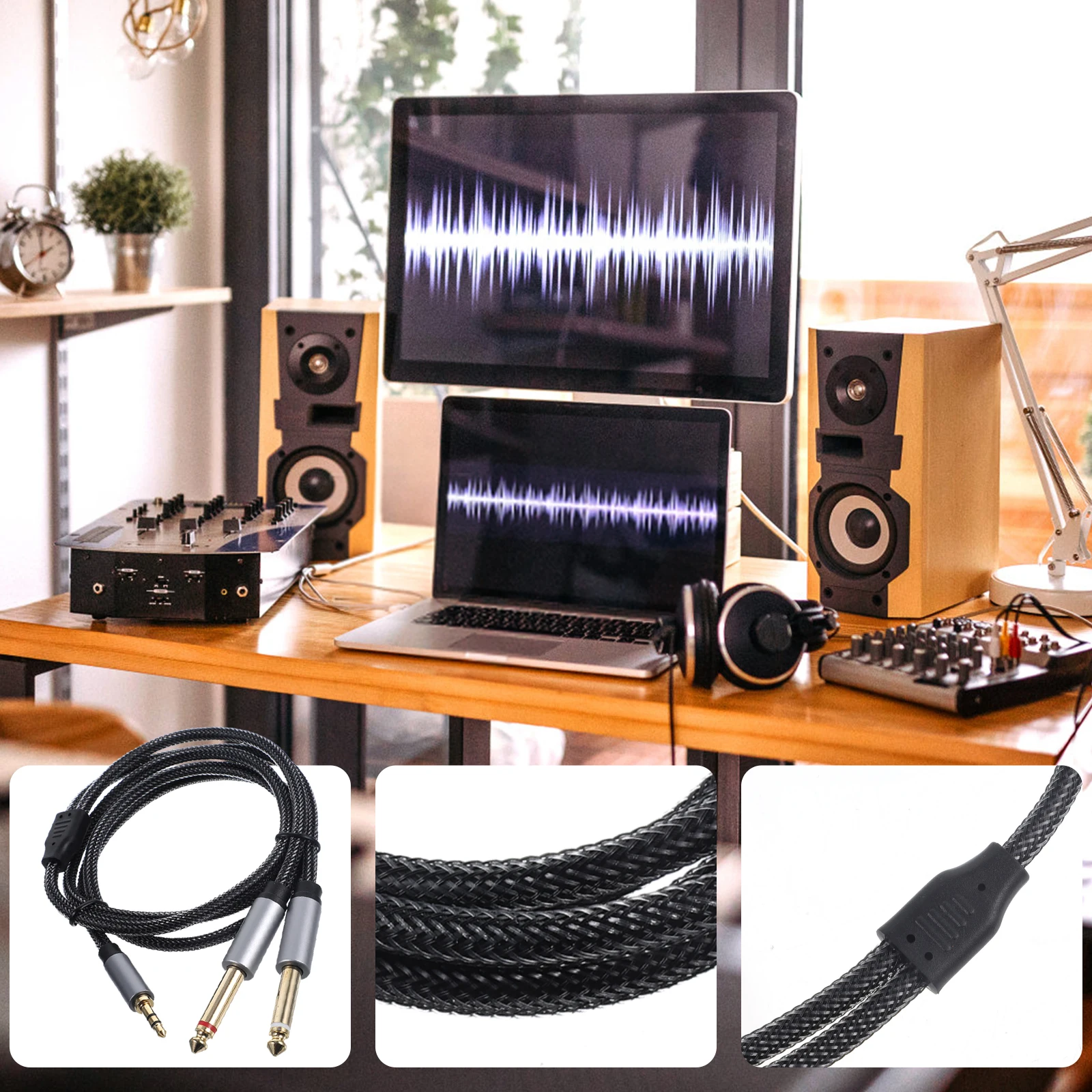 

1M Trs to Cable 3.5mm Stereo to Dual 6.35mm Mono Jack Adapter High Conductivity Copper for Tablet Laptop Mp3 Player