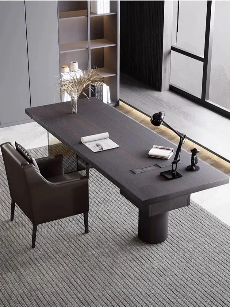 AA  minimalist smoked wood desk living room light luxury modern study small apartment home solid wood office computer de