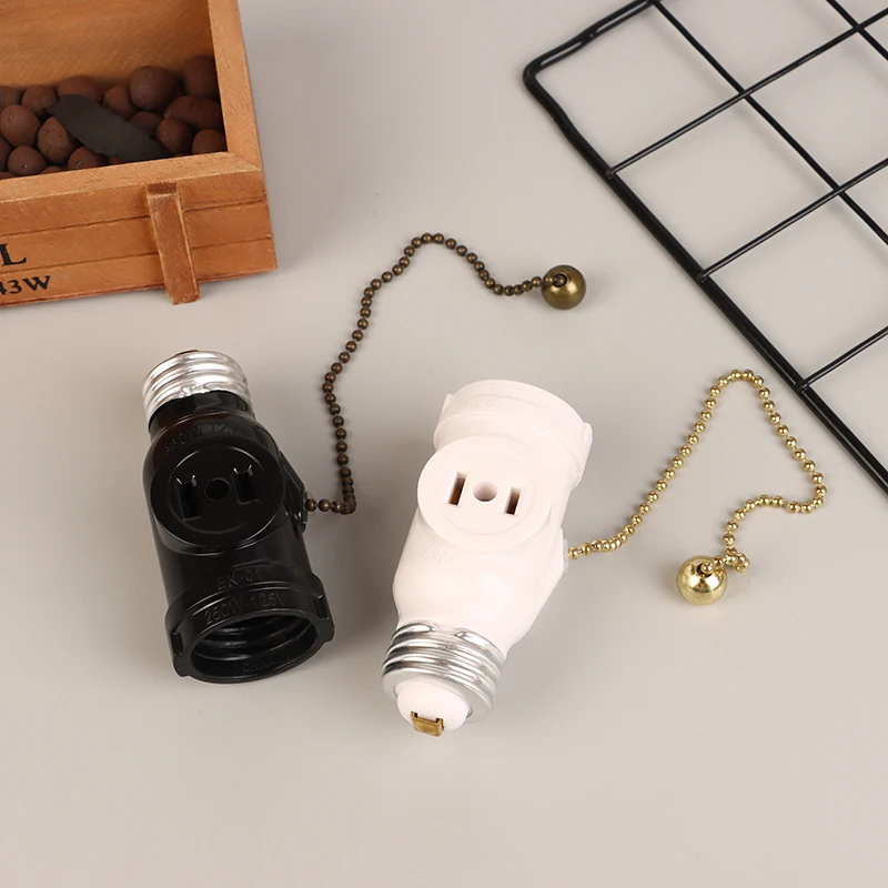 White Black Bakelite L5-15R US to E26 Light Bulb Socket With 15CM Pull Chain Switch America Lamp Holder Conversion Base