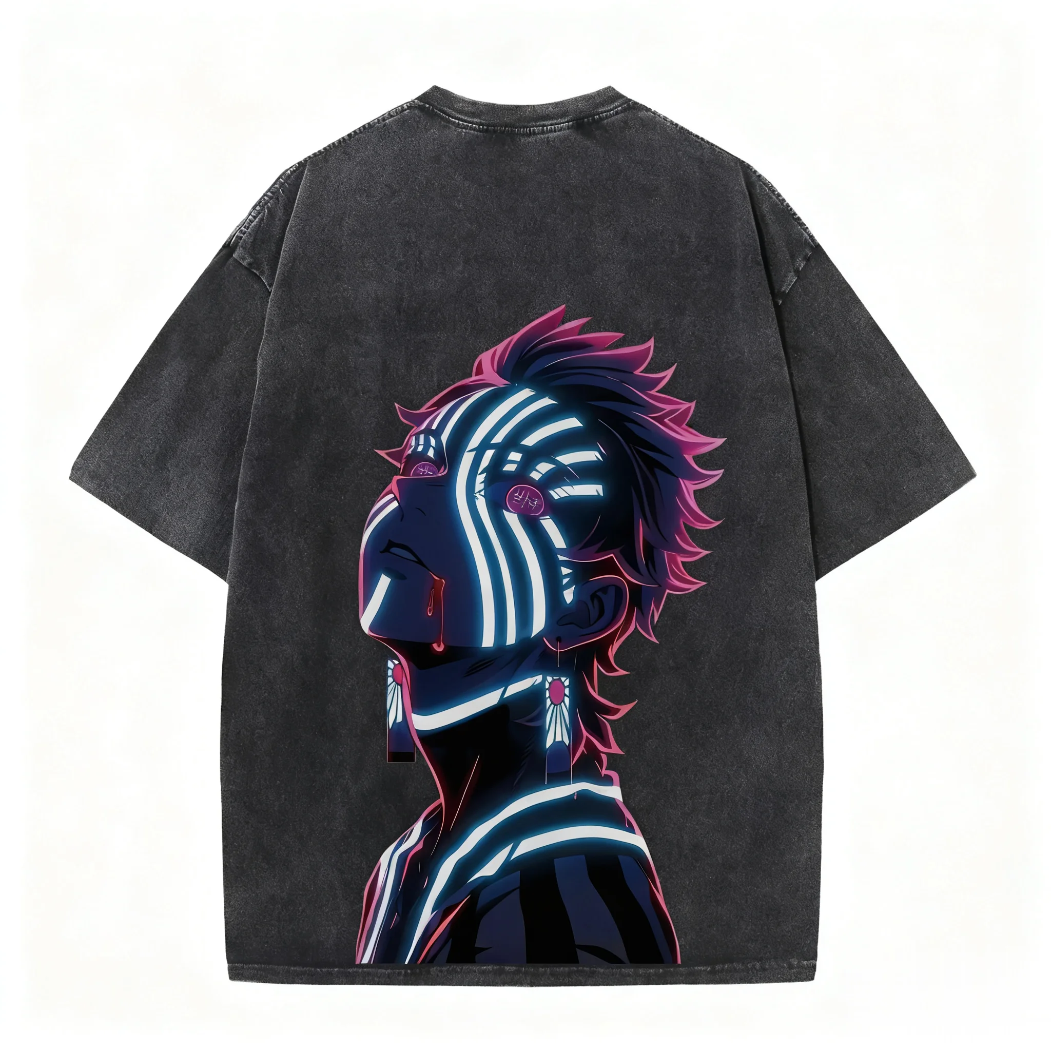 Unisexowa koszulka Harajuku Anime z efektem sprania Demon Slayer Męska Damska Krótki Rękaw Graficzny T-shirt Y2k Ubrania Letnie Streetwear Casualowe Topy