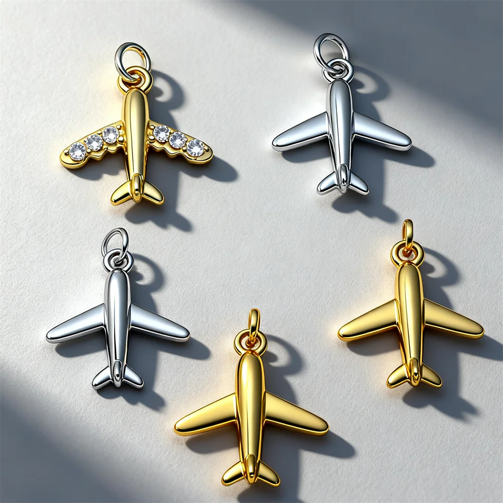 

2 шт. подвески латунные подвески в виде самолета с кубическим цирконием DIY ювелирные изделия для ожерелья, браслета, модные тематические подвески для путешествий для женщин и мужчин