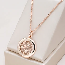 Kinel Luxury 585 Rose Gold Color Boho Necklace for Women Glossy Metal Flower Pendant High Quality Daily Fine Jewelry 2022 New