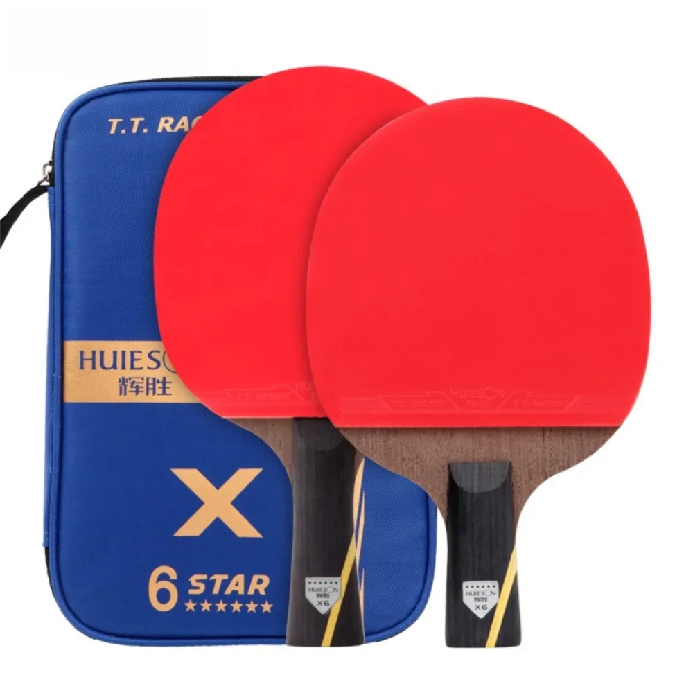 

2Pcs HUIESON Ping Pong Rackets with Cover Bag 6 Star Table Tennis Racket Carbon Ping Pong Supplies For Club Training