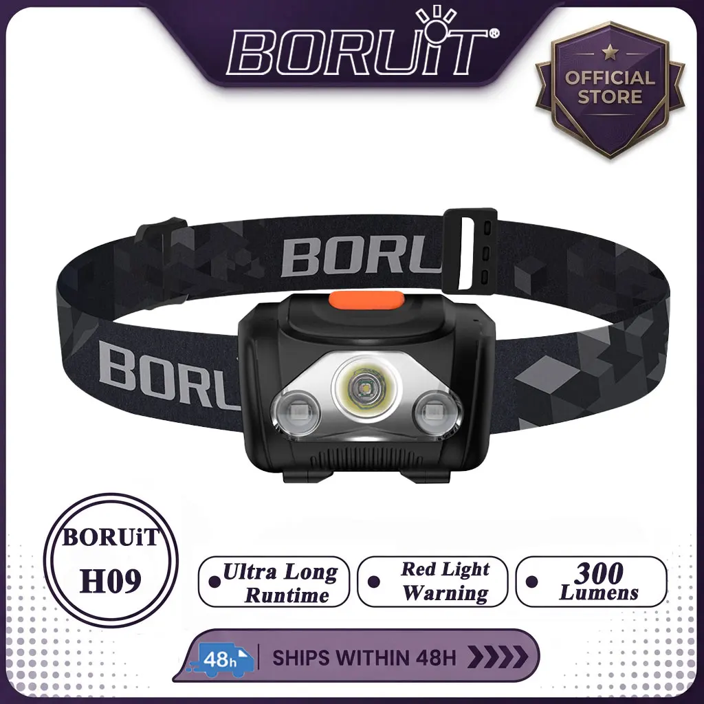 BORUiT H09 Ultra Long Runtime Headlamp 3*AAA Battery Outdoor Waterproof LED Powered Headlight Lamp for Camping Fishing Running