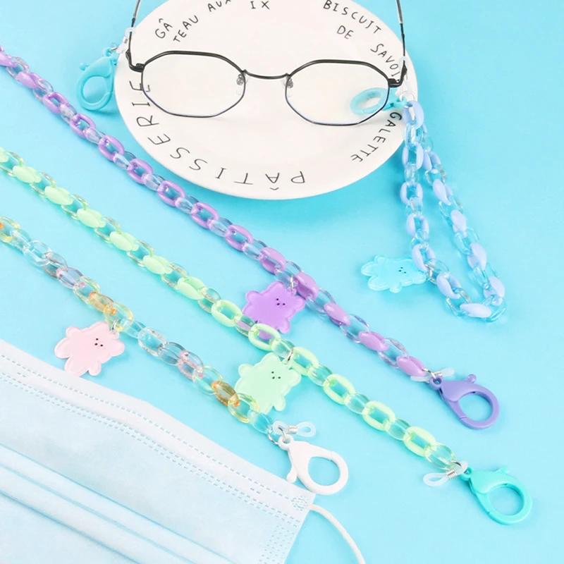 2023 Creative Candy Color Anti-lost Glasses Chain Fashion Children Acrylic Bear Charm Sunglasses Mask Holder Lanyard Neck Strap