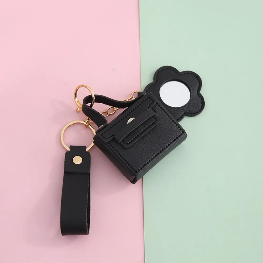 Creative PU Leather Mini Bag Keychain Cartoon with Mirror Earphone Bag Keychain Girl Handbag Pendant Storage Bag