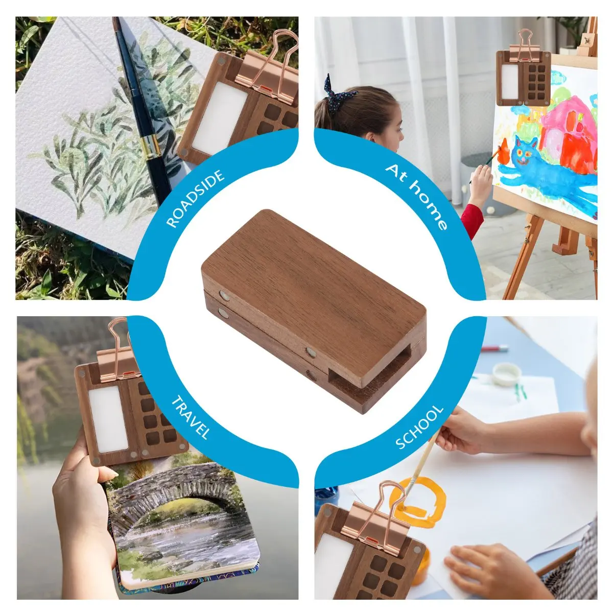8 Grid Portable Sketchbook Palette, Mini Travel Paint Tray Box With A Clip (Without Paint)-A27R