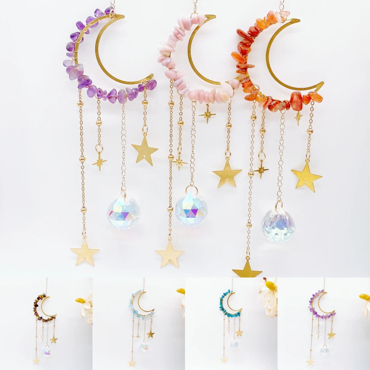 

Dream catcher Crystal Gravel Stone Pendant Suncatcher Prisms DIY Chain Window Curtains Gold Star Hanging Home Garden Decoration