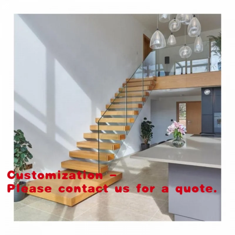 

Индивидуальные современные перила из закаленного стекла и лестницы с плавающими деревянными ступенями