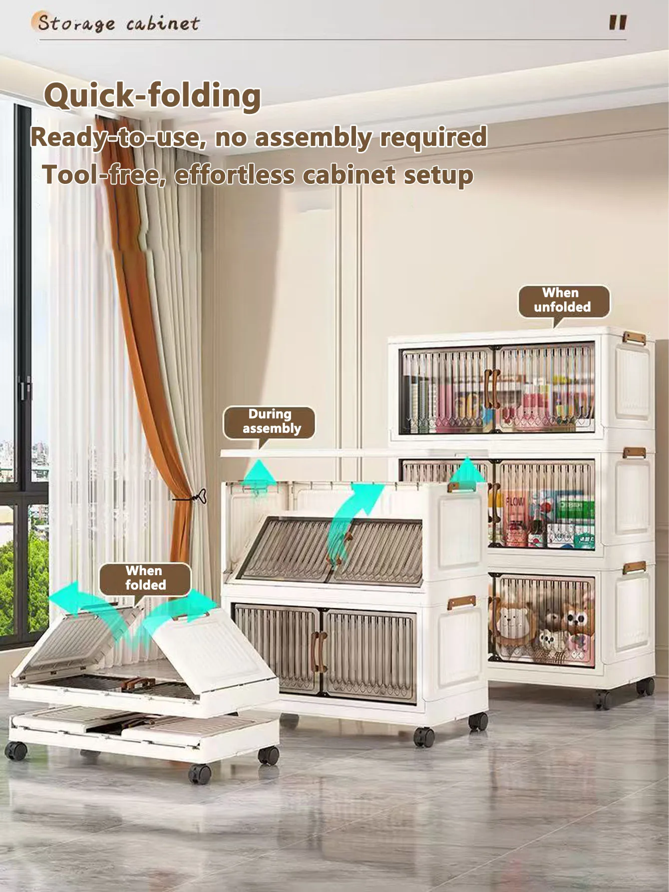 Armario de Almacenamiento Plegable Resistente con Ruedas – Organizador de Juguetes y Ropa para Bebés de Múltiples Niveles para Dormitorio, Ahorra Espacio para Niños
