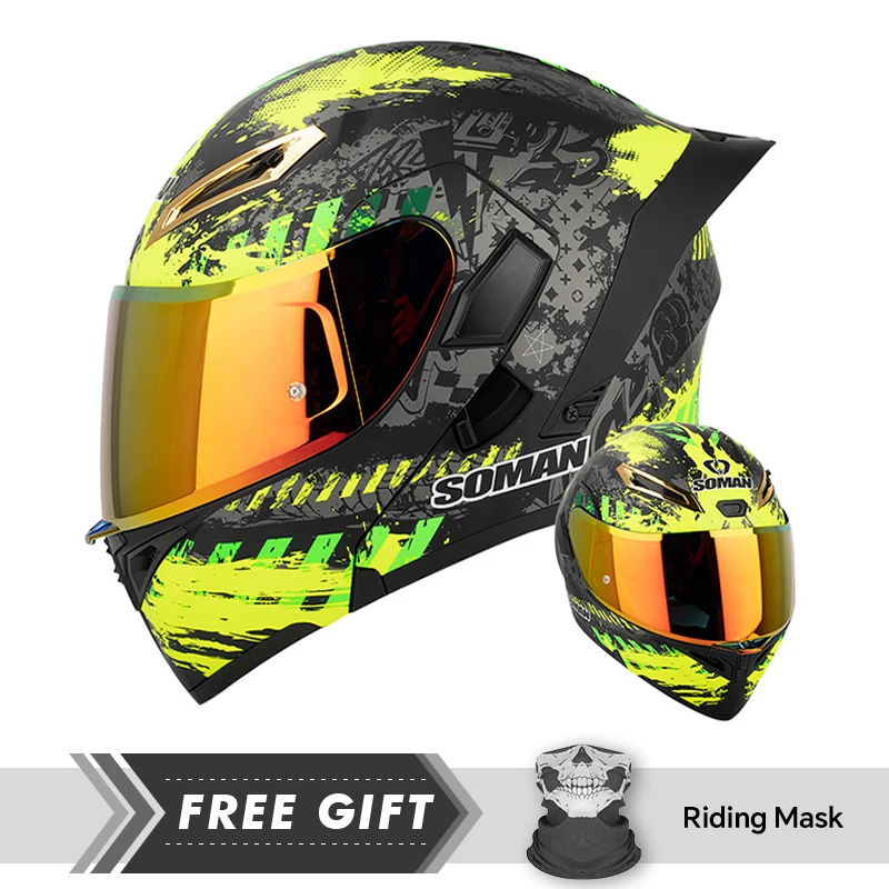 Men Women Motorcycle Full Face Helmet DOT Modular Helmet Impact-Absorbing Lenr Colorful Dual Visor ABC Shell Flip-Up Helmet