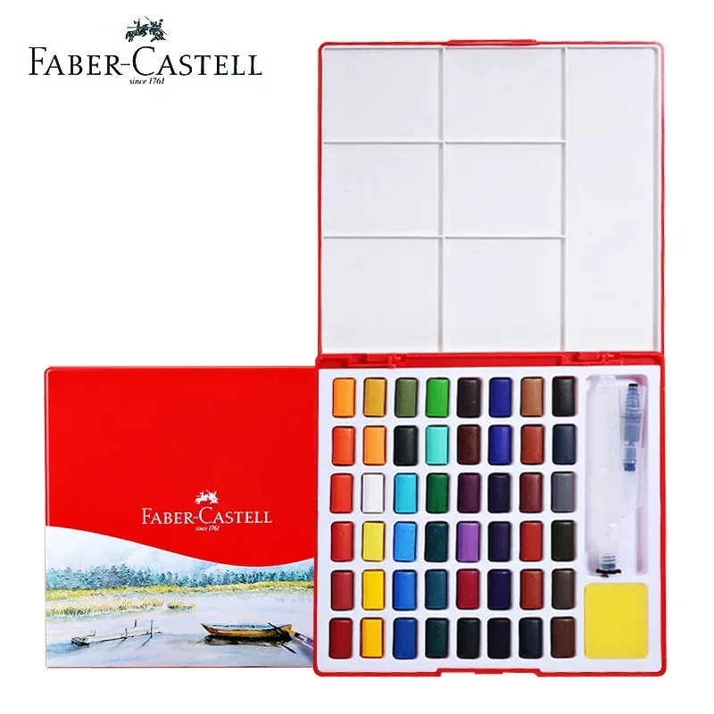 

Faber Castell Solid Watercolor Paint Set 24/36/48 Brilliant Colors Transparent Beginner Portable With Art Brush School Supplies