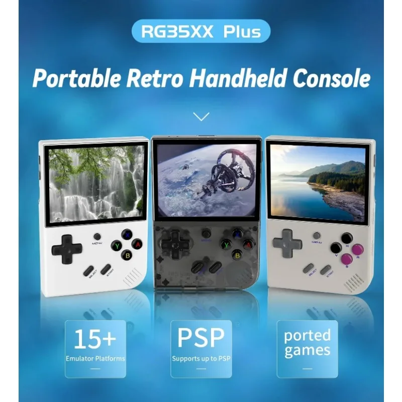 ANBERNIC RG35XX Plus Retro Video Handheld Game Console Linux System 3.5 in IPS Screen Built-in 3300mAH Battery 64G TF 5500 Games