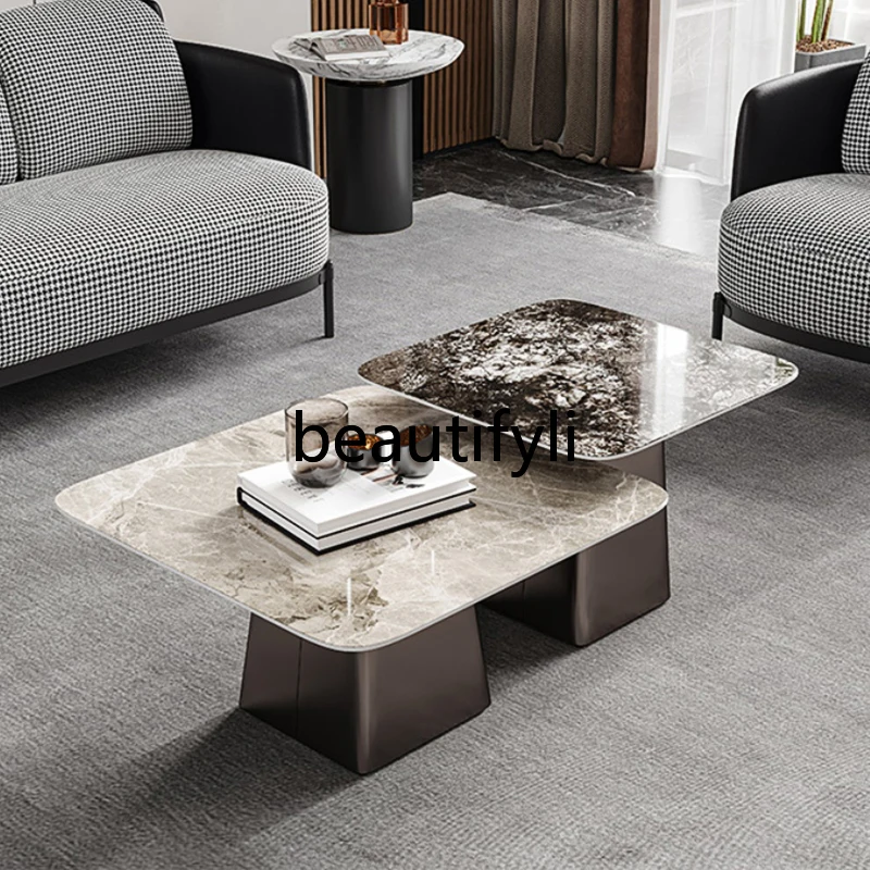 

yj5 Light luxury minimalist rock slab coffee table square high-end modern simple retractable size combination