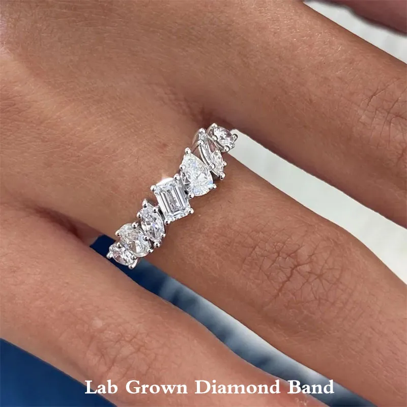 1.1 Ct Mix Shape Diamond Stackable Ring DEF/VS VVS CVD HPHT Lab Grown Diamonds 14K Gold/925 Silver High End Design Elegant Ring