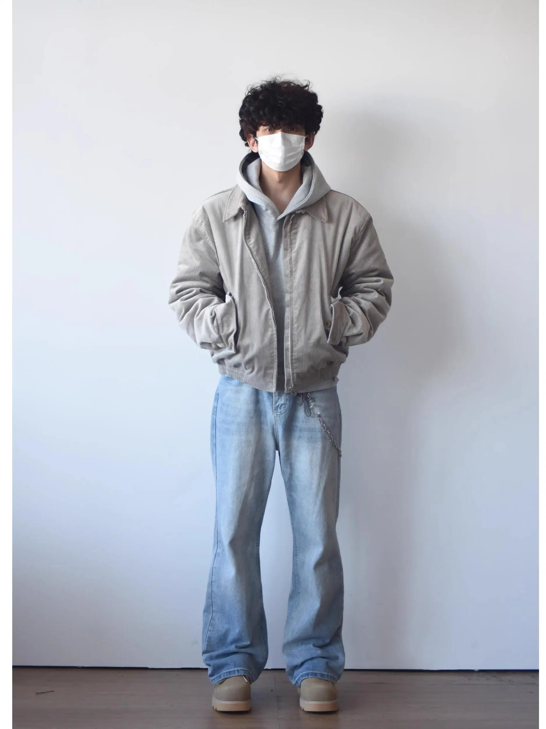 

Cleanfit American Sle ort Corduroy Jaet Men's High Street Design Sense Harrington Workwear Coat Destroyed Flip Collar