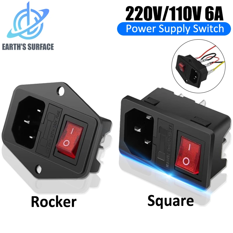 

3D Printer Parts 220V 110V 6A Power Supply Switch Male Socket with Fuse for AC Power Socket Wiring Plug Connector Switcher