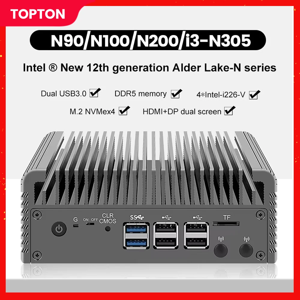 

12th Gen Intel i3 N305 N100 4xi226-V 2.5G LAN Fanless Mini PC Firewall PC DDR5 4800MHz Proxmox ESXi Soft Router Host Server 8USB