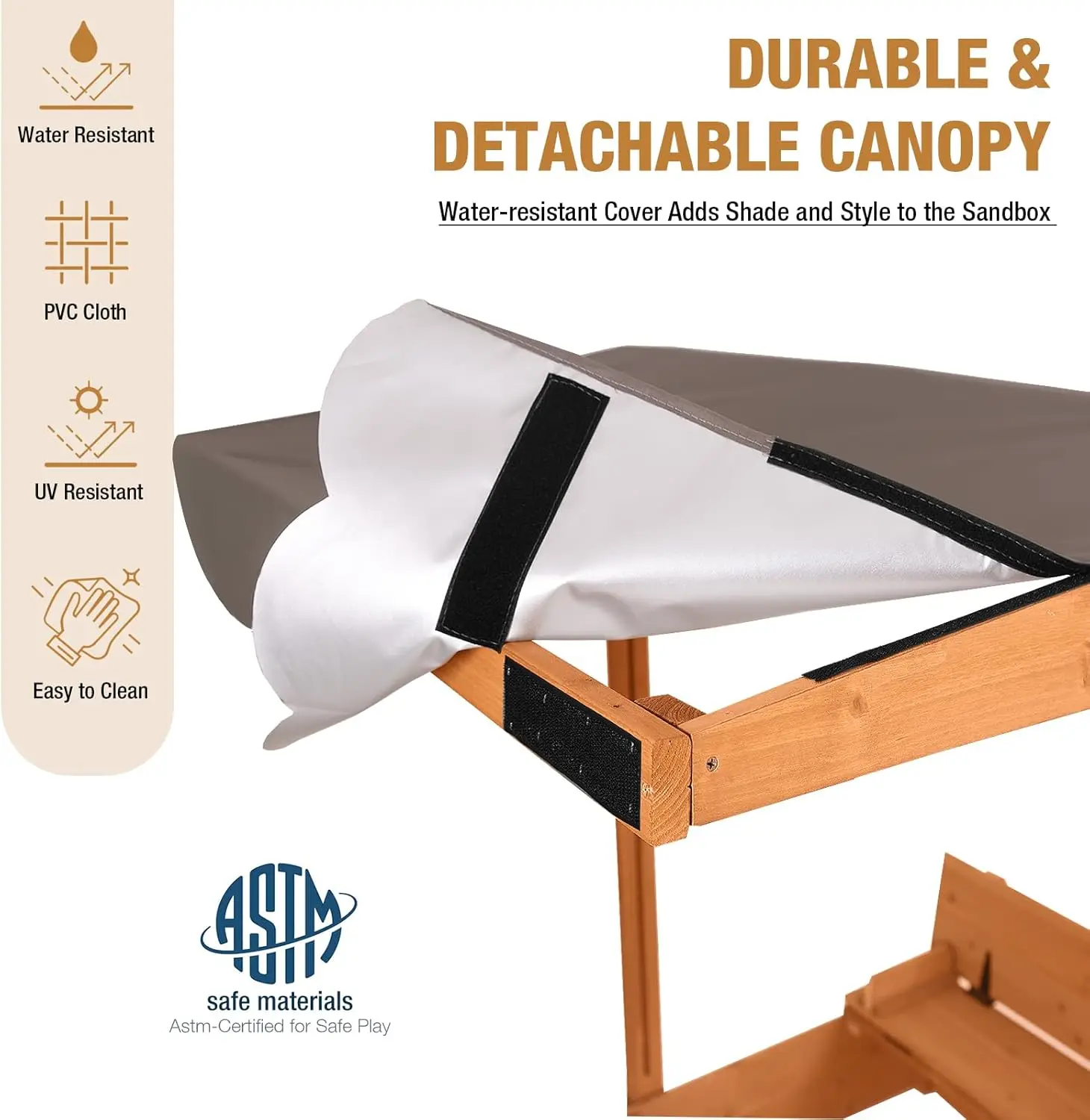 Sandbox per bambini con coperchio-scatola di sabbia in legno per esterni per bambini di grandi dimensioni con protezione sabbia di copertura, sedili da banco pieghevoli e Roo retrattile