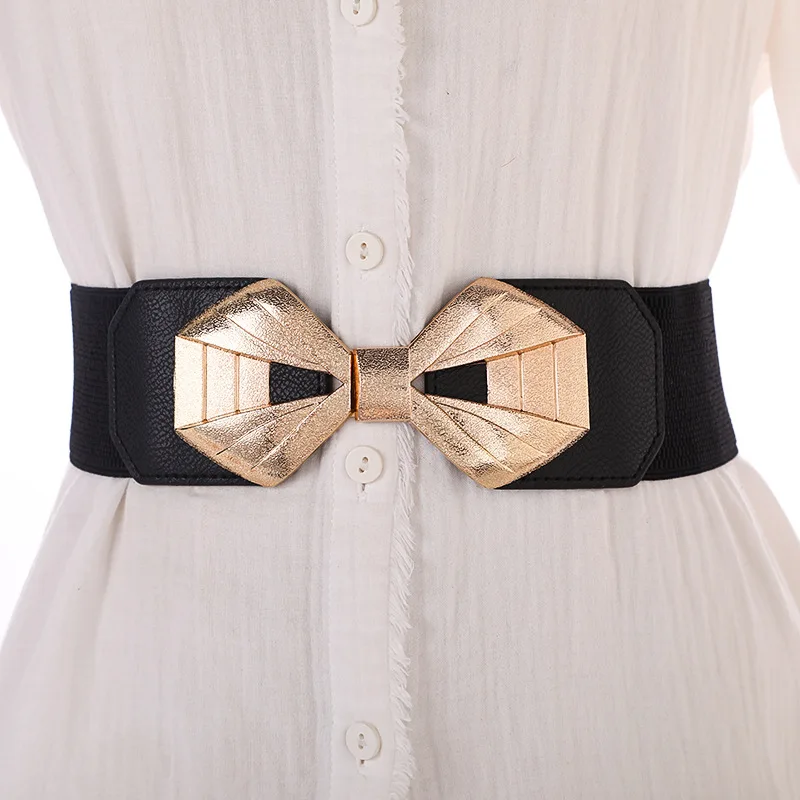 Women Mixed Styles Hollow Vintage Metal Buckle Elastic Waist Belt Stretch Cinch Belt Fashion Decor Waistband For Dress Abaya