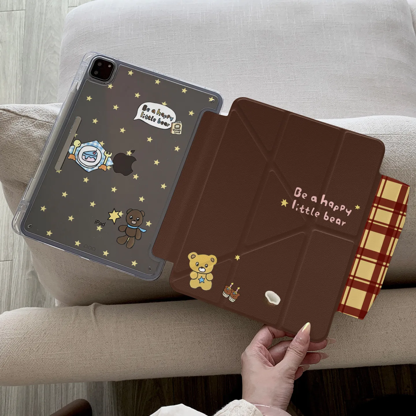 

Ins Cute Bear Cake Brown Tablet Case For iPad Pro 11 12.9 13 M2 M4 M3 M5 Shell 8.3 9.7 10.2 5/6/7/8/9/10/11th Air 4 5 6 7 Cover