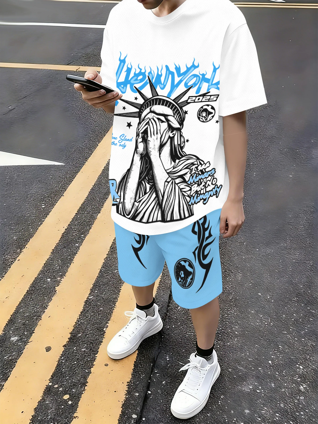 

2026 Summer New Men's Short-Sleeved Set with 3D Trendy Pattern Printing Casual and Fashionable Street Style Comfortable and Soft