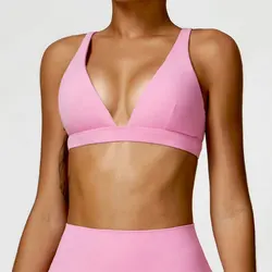 Sutiã esportivo respirável feminino, Colheita à prova de choque, Top de fitness anti-suor, Sutiã sem costura Yoga Push Up, Top de ginástica, Roupa interior macia