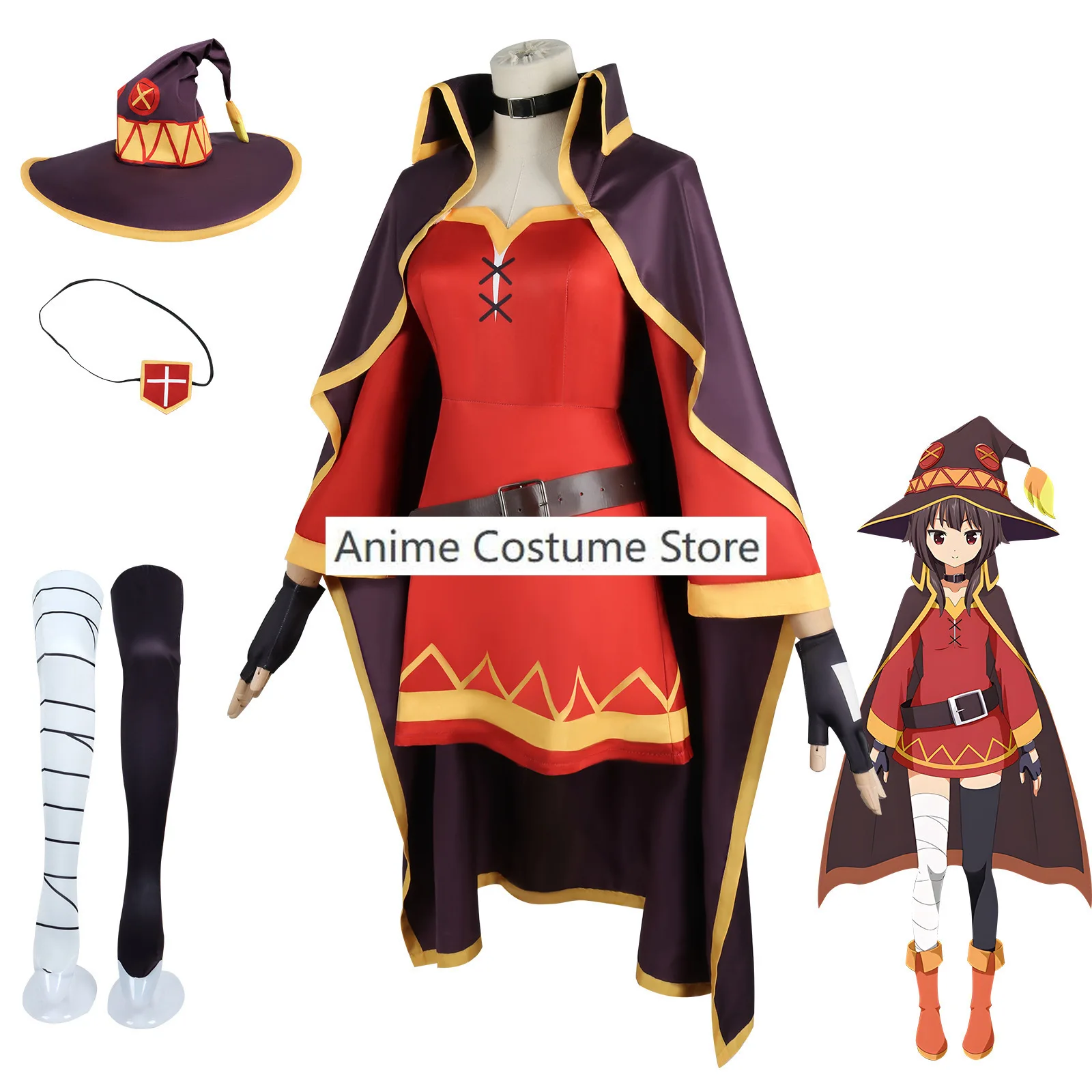 Megumin Cosplay Costume KonoSuba God's Blessing on This Wonderful World Cosplay Costume Cloak Dress Uniform Halloween Outfit Wig