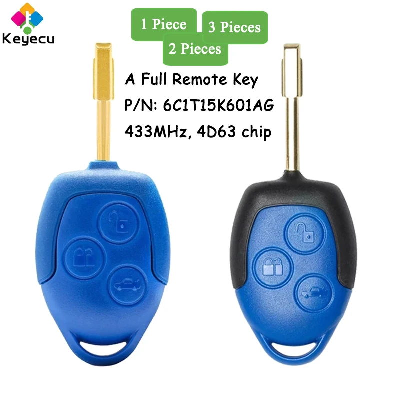 KEYECU 6C1T15K601AG Remote Control Key With 3 Buttons 433MHz 4D63 Chip for Ford Transit WM VM 2006 2007 2008 2009 2010 2011-2014