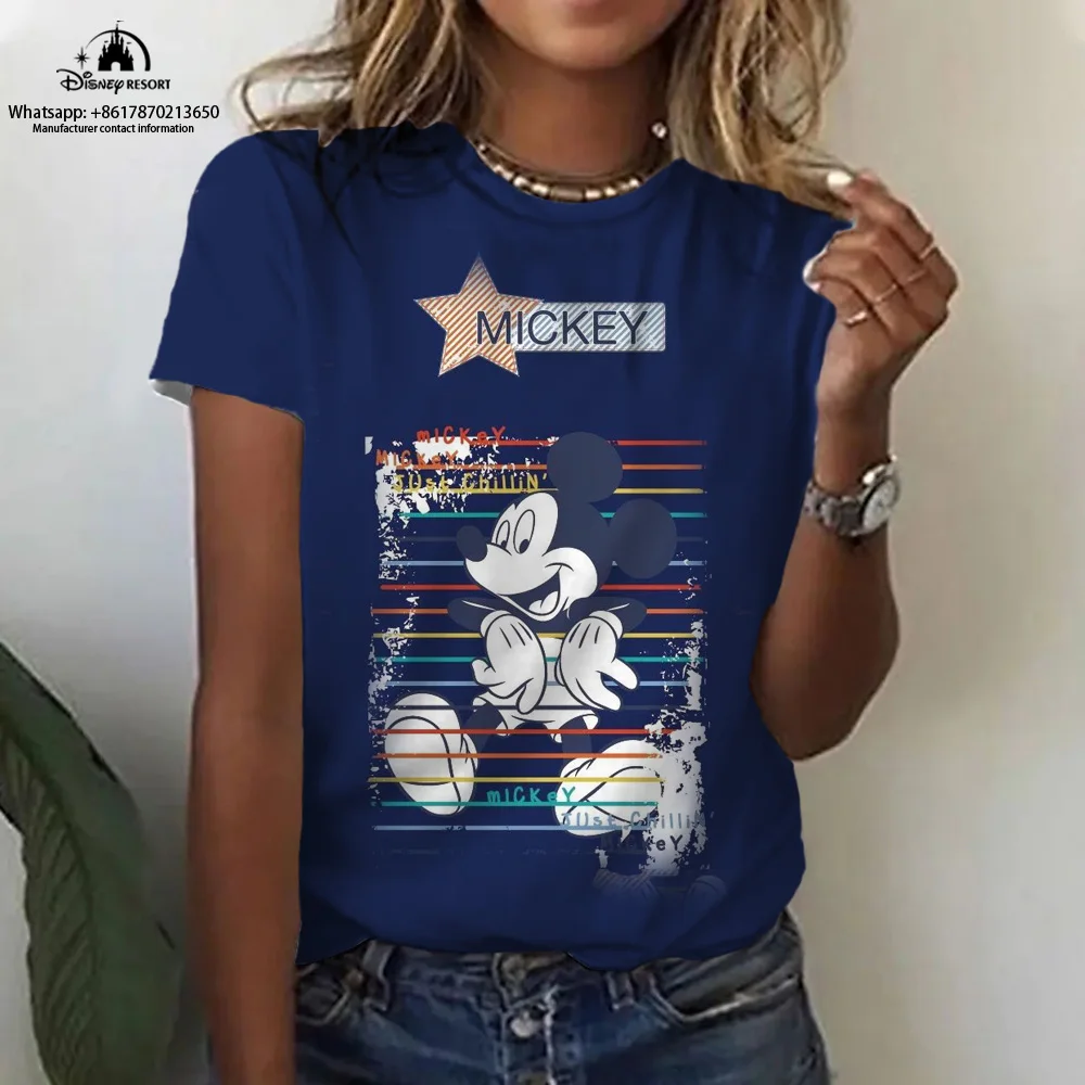 2023 Summer Disney Mickey Minnie Animation New Women\'s Round Neck T-Shirt Fashion Casual Harajuku Children\'s Top Ins Style