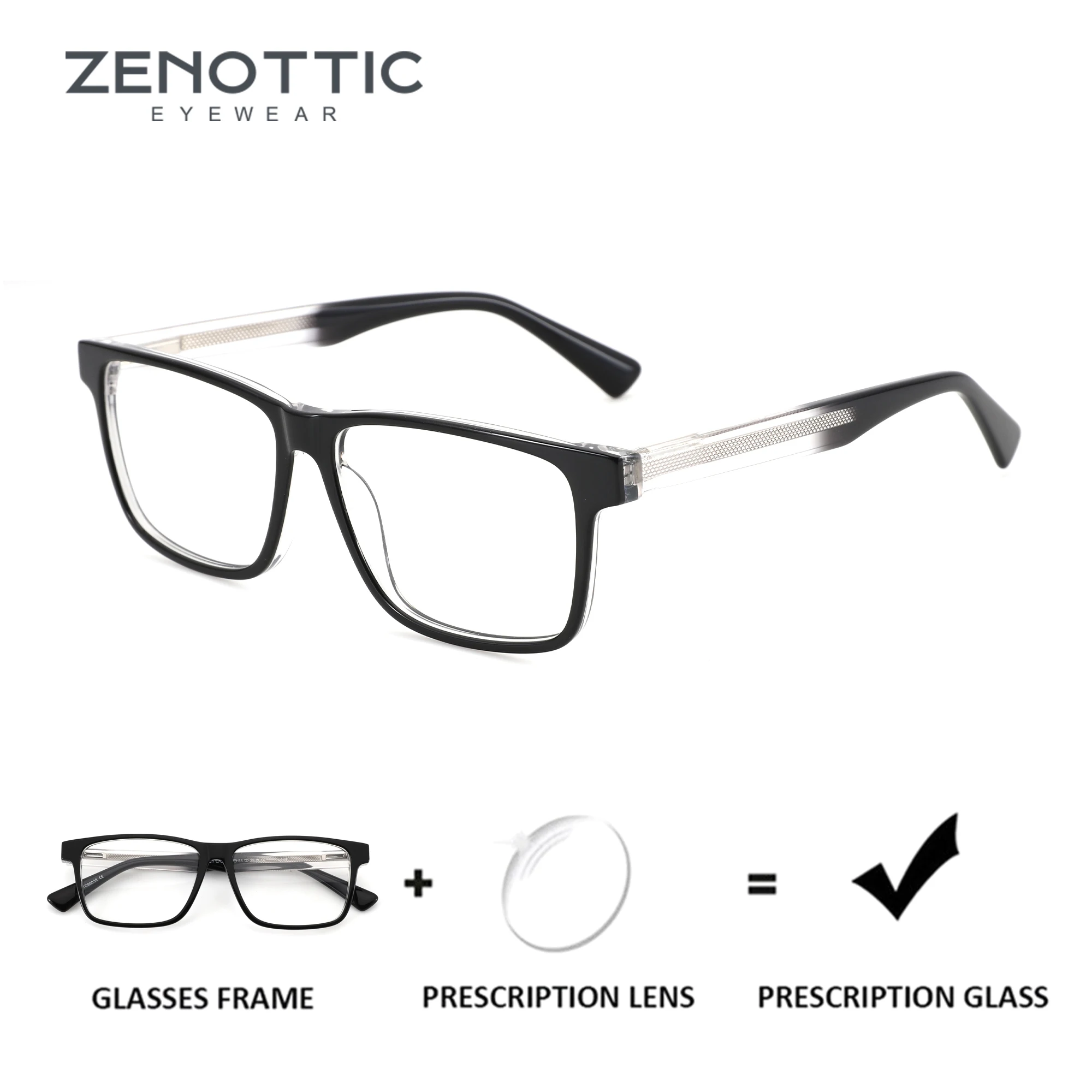 ZENOTTIC Fashion Square Prescription Glasses Anti Blue Light/Photochromic/ Myopia/Hyperopia/Progressive Eyeglasses for Men