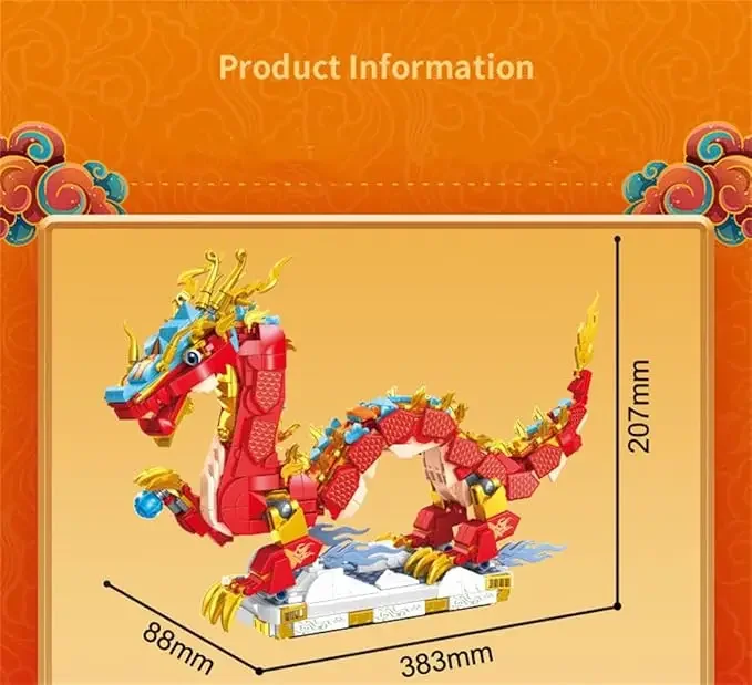 

Building Set, Artificial Toy Dragon Building Blocks Puzzle DIY Constructions Decorations Bouquet Collection Creative Gift