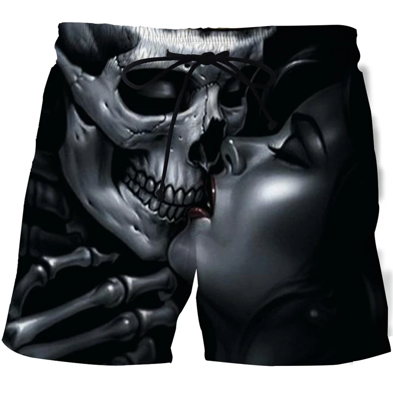 New Men\'s Skull 3D Print Beach Shorts Graphic Casual Sports Summer Surfing Comfortable Hip Hop Pants