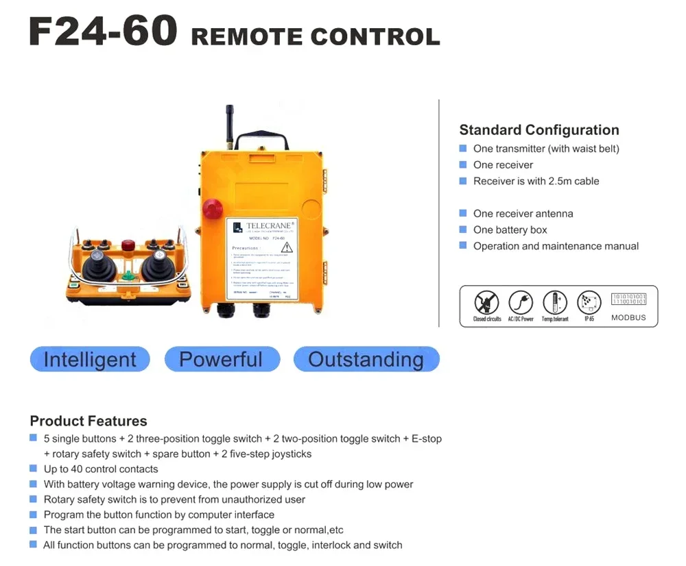 Hoist Crane Wireless Industrial Remote Control Single Speed DC/AC18-440V for Hydraulic Crane Concrete Pump Truck Lifting Machine