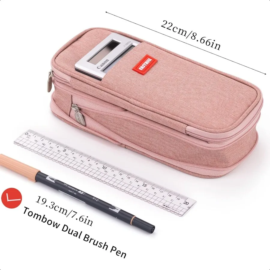 مقلمة ذات سعة كبيرة وحقيبة أقلام رصاص كبيرة وحقيبة أقلام قرطاسية للفتيات المراهقات باللون الوردي العميق