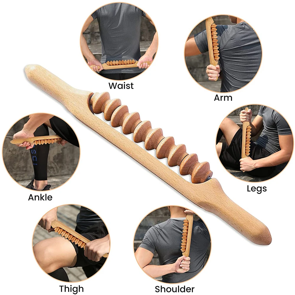 Professional Wooden Beech Gua Sha Massage Tool Stick Massager for Soft Tissue Release Back Arms Shoulder Pain Health Treatment