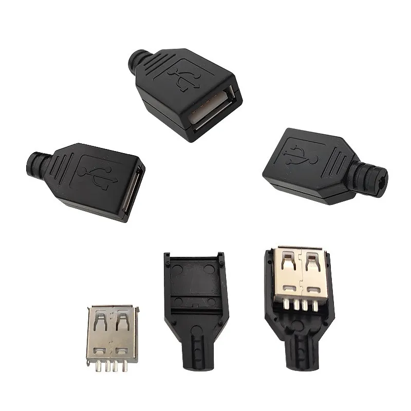 USB 2.0 Type A Male Female 4 Pin Plug Socket Connector With Black Cover DIY Kits 5V 1.5A-2A Female Plug Socket Connector  A1