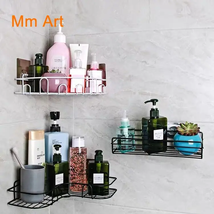 Metal corner nail-free double-layer storage rack bathroom kitchen shampoo spice storage rack living room bedroom storage rack